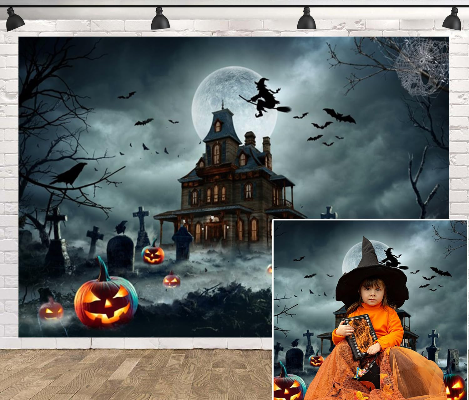 Leowefowa 10x8ft Vinyl Haunted House Backdrop with Full Moon Night, Scary Pumpkin & Witch Props f... | Amazon (US)