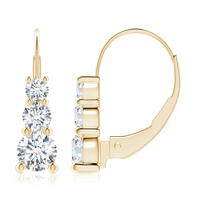 Lab-Grown Round Diamond Three Stone Leverback Earrings | Angara Inc.