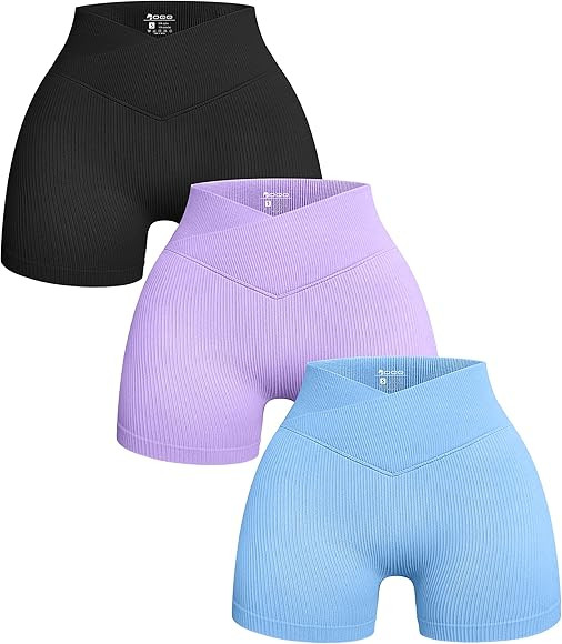 OQQ Pantalones cortos de yoga de 3 piezas para mujer, acanalados, sin costuras, cintura alta, cru... | Amazon (US)