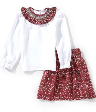 Little Girls Long Sleeve Top & Floral Skirt Set | Dillard's