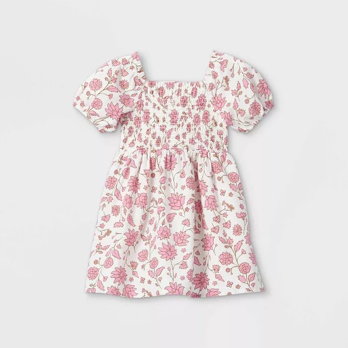 Toddler Girls' Floral Smocked Puff Sleeve Dress - Cat & Jack™ Purple | Target
