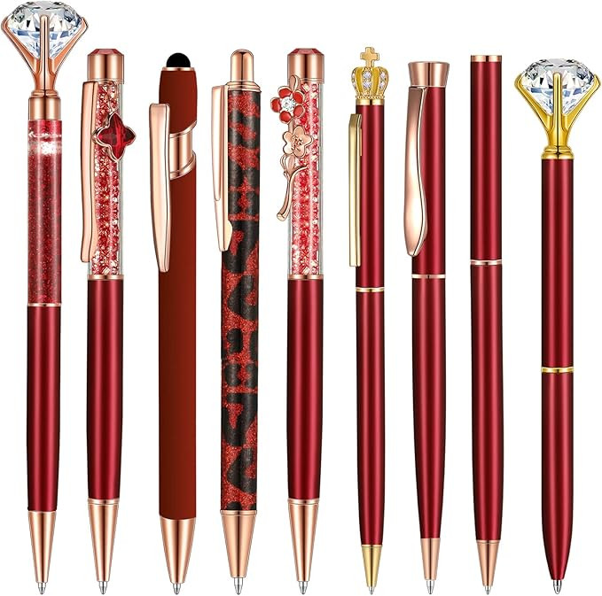 Janmini 9 Pcs Ballpoint Pens Set Metal Crystal Diamond Pen Glitter Pen for Journaling Black Ink P... | Amazon (US)