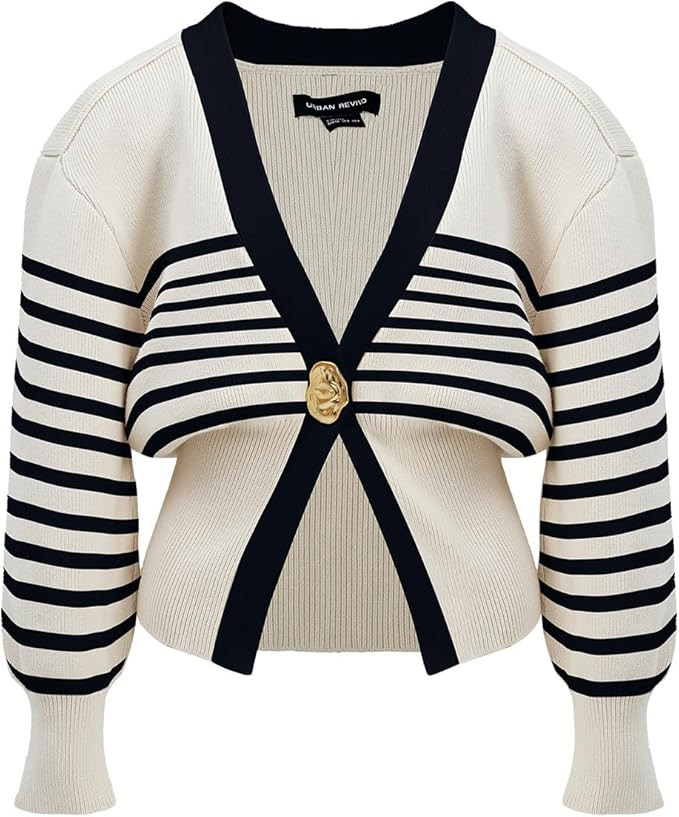 Women Knitted Cardigans Long Sleeve V-Neck Lightweight Sweater One Leaf Button Down Outwear | Amazon (US)