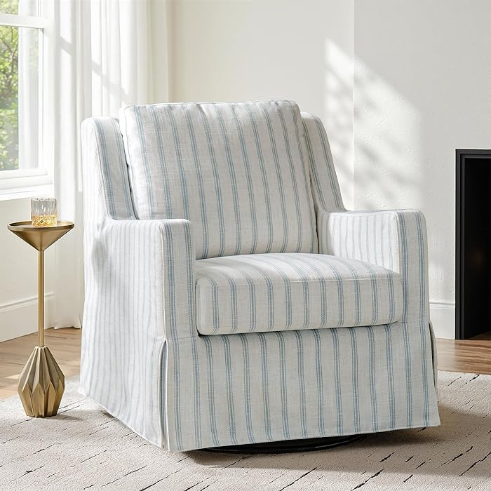 HULALA HOME Farmhouse Swivel Rocker Chair with Washable Slipcover, Blue | Amazon (US)