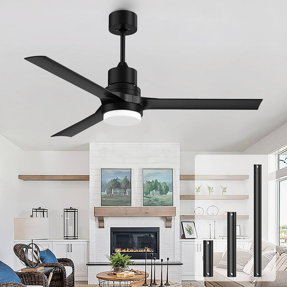 Ceiling Fans with Lights and Remote, 52 Inch Black Ceiling Fan with Remote 6 Speed Outdoor Fan wi... | Amazon (US)