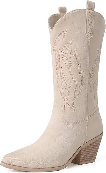 Shoe'N Tale Cowboy Boots for Women Western Cowgirl Boots Embroidered Pointed Toe Mid Calf Boots with | Amazon (US)