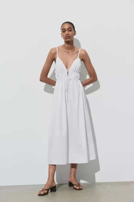 MIDI-KLEID AUS POPELINE MIT TRÄGERN | Zara DE