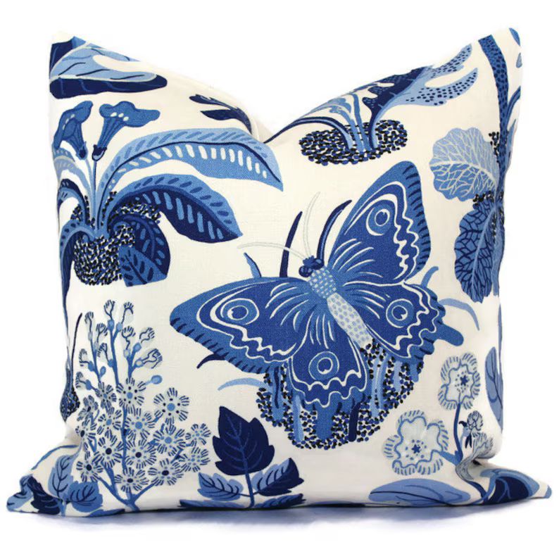 OUTDOOR Schumacher Exotic Butterfly in Blue Decorative Pillow | Etsy | Etsy (US)