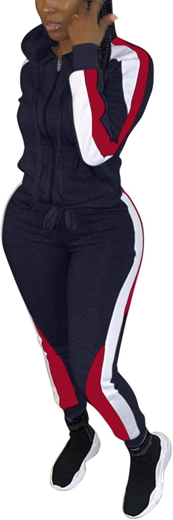 Nhicdns Womens Jogging Suits Set 80s 90s Sweatsuits Two Piece Outfits Tracksuit Color Block Cloth... | Amazon (US)