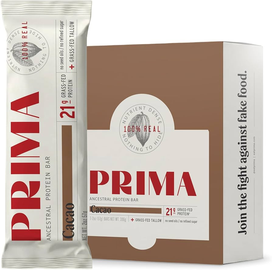 Prima Ancestral Protein Bar | 21g Grass Fed Whey + Collagen | Beef Tallow, Raw Honey | Seed Oil F... | Amazon (US)