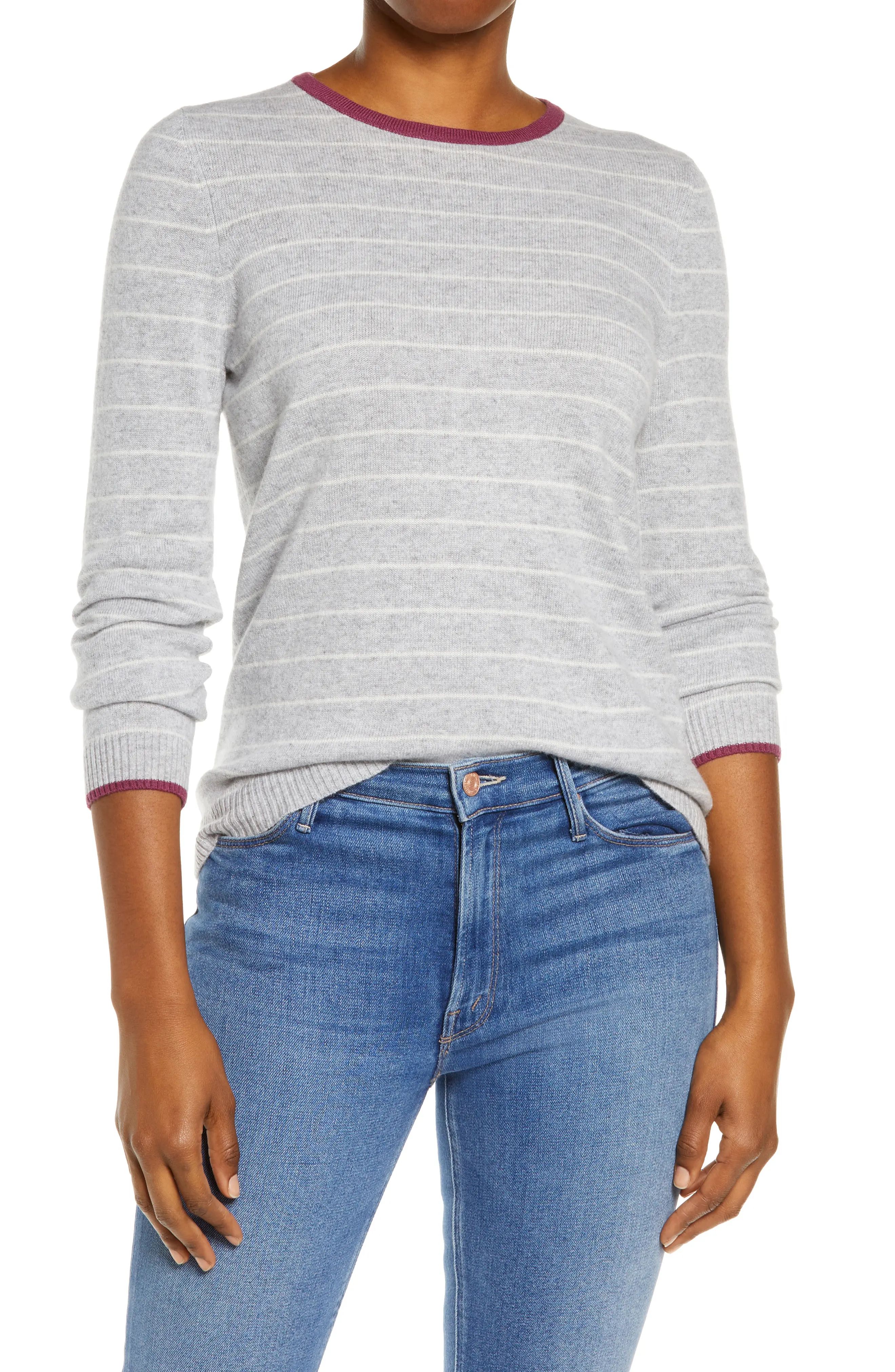 L.L.Bean Classic Cashmere Stripe Sweater in Gray Heather at Nordstrom, Size X-Large | Nordstrom