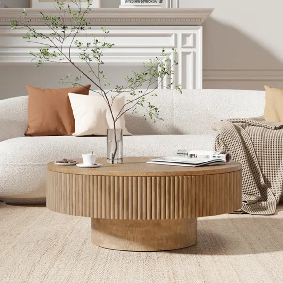 Chibuzor Pedestal Round Coffee Table, Handcrafted Solid Wood Fluted Design | Wayfair North America