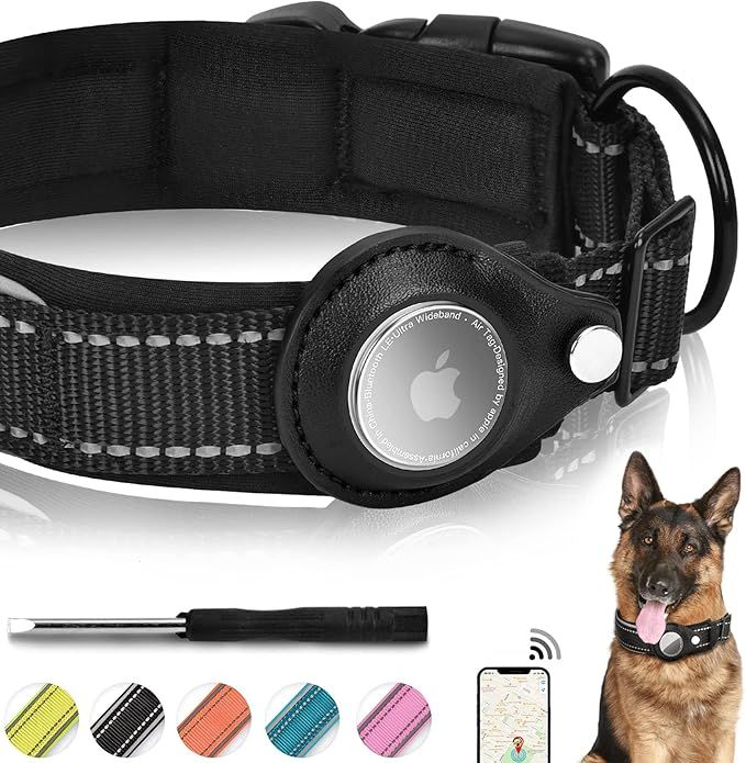 Reflective Airtag Dog Collar, FEEYAR Padded Apple Air Tag Dog Collar, Heavy Duty Dog Collar with ... | Amazon (US)