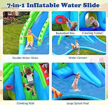 HONEY JOY Inflatable Water Slides for Kids, 7 in 1 Crocodile Splash n Slide Water Castle w/Climb ... | Amazon (US)