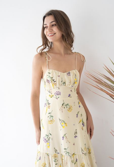 Wild Flowers Printed Tie-Strap Cami Midi Dress | Chicwish