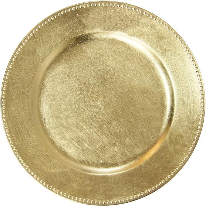 Gold Plastic Beaded Charger Plates - 12 pcs 13 Inch Round Wedding Party Decroation Metallic Charg... | Amazon (US)