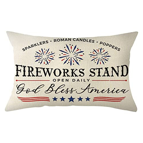 Ogiselestyle God Bless America Fireworks Throw Pillow Cover, 12 x 20 Inch Patriotic Pillows Independence Memorial Day Cushion Case for Sofa Couch | Amazon (US)