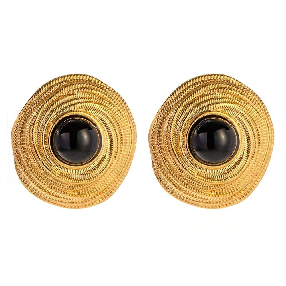 Gold & Black Vintage Stud Statement Earrings – Bold Lightweight Retro Jewelry for Women | Amazon (US)