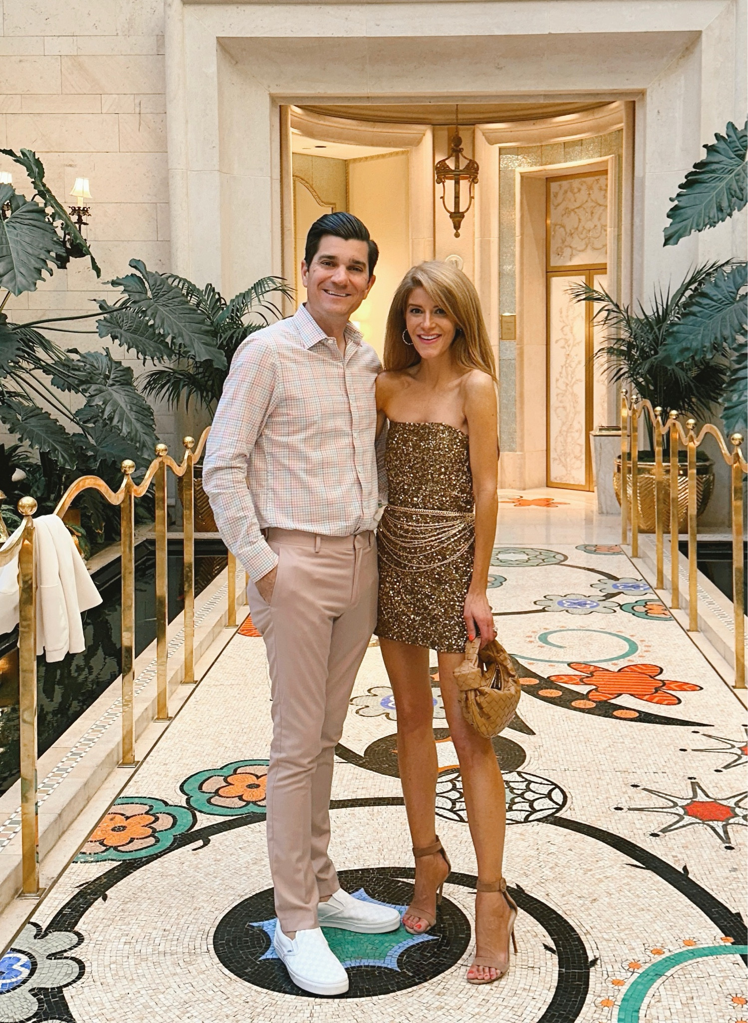 Vegas outfit- brown retrofete sequin mini dress with chain belt! Dress is on sale! Colbys pants are under $100, so fun for summer nights. 

#LTKwedding #LTKtravel #LTKmens