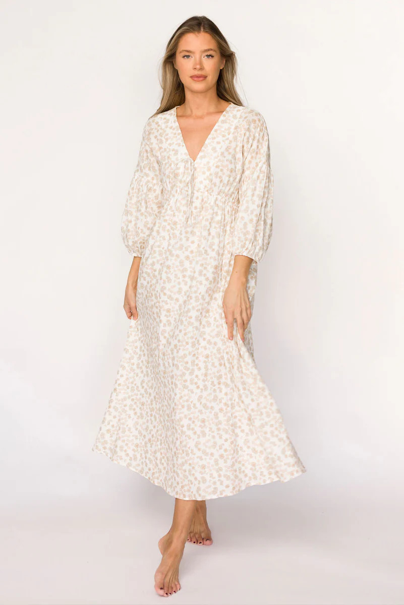 Hunter 100% Cotton Gauze Midi Dress in Natural/Fawn Floral - Bump Frie | Worth Collective