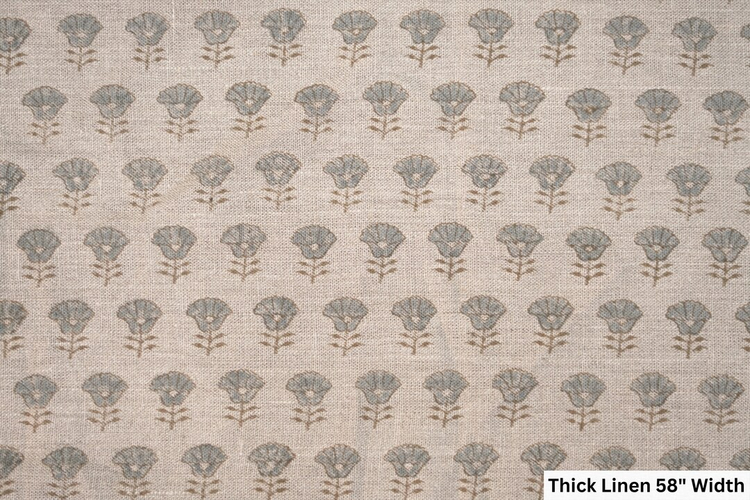 KOHINOOR Block Print Floral Linen Fabric, Modern Home Decor, Pillow Cushion Fabric, Upholster, Se... | Etsy (US)