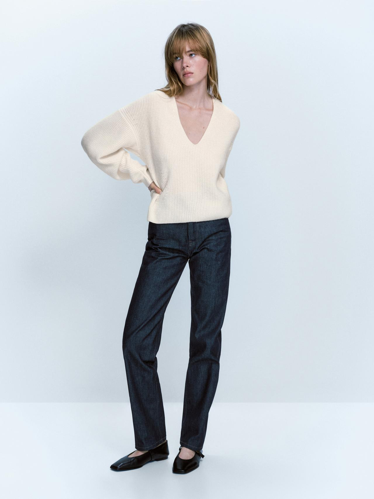 Purl knit sweater with voluminous sleeves | Massimo Dutti US