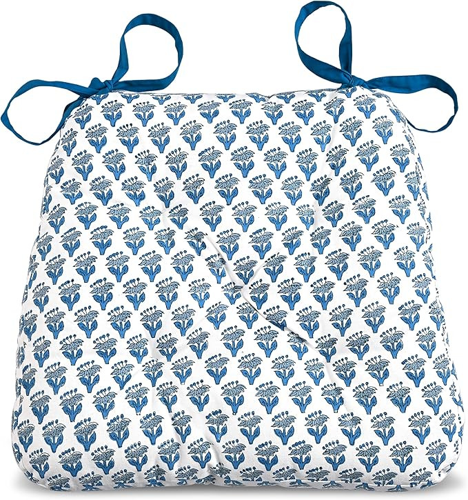 CPC Apatite Blue Hand Block Printed Cotton Chair Cushions Set of 2,Reversible Outdoor/Indoor Chai... | Amazon (US)