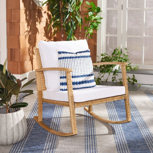 Safavieh Daire Wicker Natural Steel Frame Rocking Chair(s) with White Cushioned Seat | Lowe's