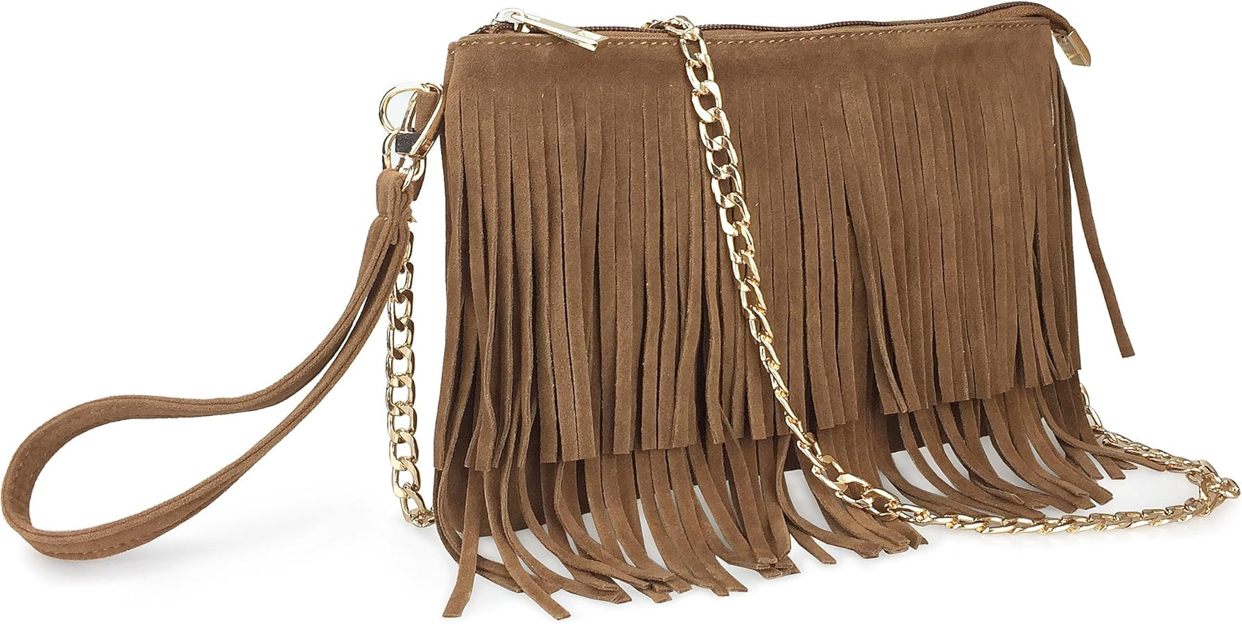 HOXIS Fringe Cross Body Bag Womens Small Shoulder Bag Top Zip Wristlet | Amazon (US)