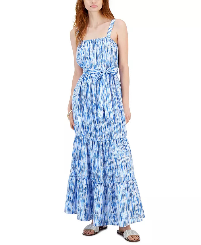 Women's Printed Tiered Tie-Waist Maxi Dress, Created for Macy's | Macys (US)