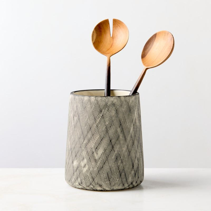 Kari White and Black Cross Hatch Utensil Holder | CB2 | CB2