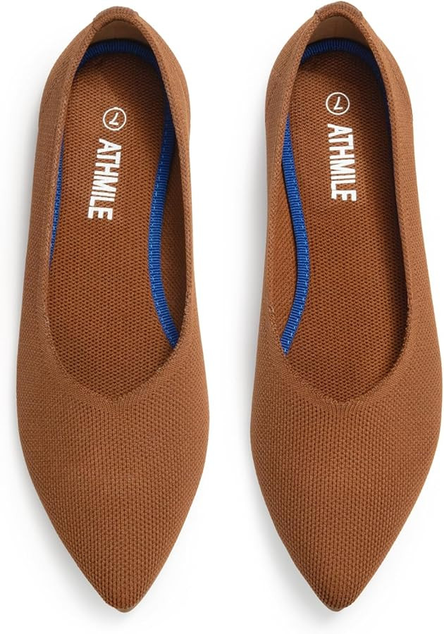 ATHMILE Pointed Toe Flats for Women Dressy Bronze Work Shoes Business Casul Knit Ballet Flats Sli... | Amazon (US)