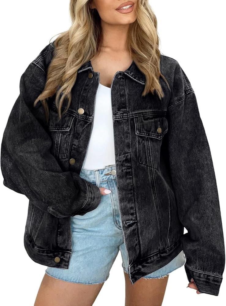 AUTOMET Women's Oversized Jeans Jacket, Classic Button Down Denim Jacket with Chest Pockets, Loos... | Amazon (US)