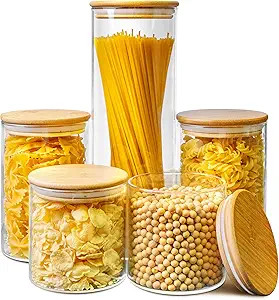 Multi Size - 5 Pack Glass Jars with Bamboo Lids, Glass Pantry Storage Containers with Airtight Li... | Amazon (US)