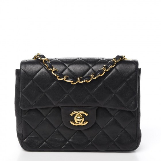 CHANEL Lambskin Quilted Mini Square Flap Black | Fashionphile