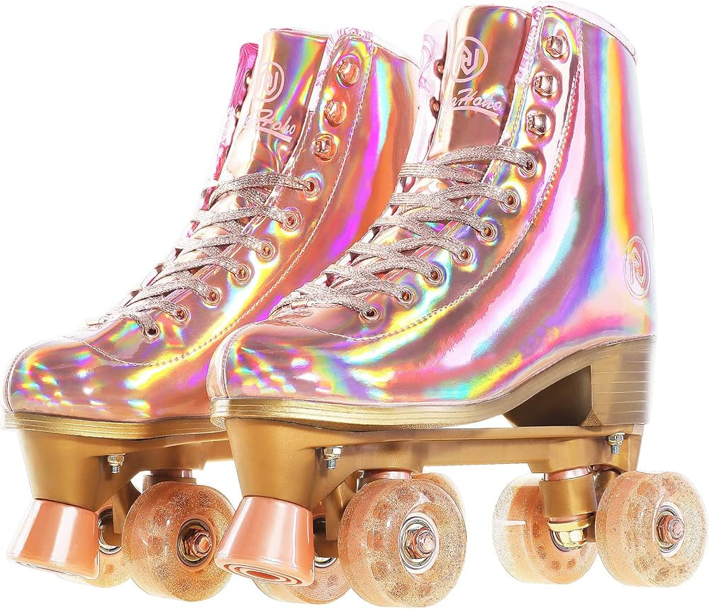 JajaHoho Roller Skates for Women, Holographic High Top PU Leather Rollerskates, Shiny Double-Row ... | Amazon (US)