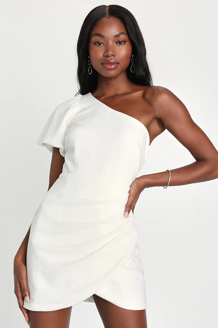 Flirtatious Celebration White One-Shoulder Tulip Mini Dress | Lulus (US)