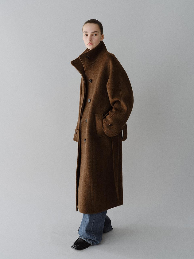 Yak Wool High Neck Relaxed Fit Coat | W Concept (US)
