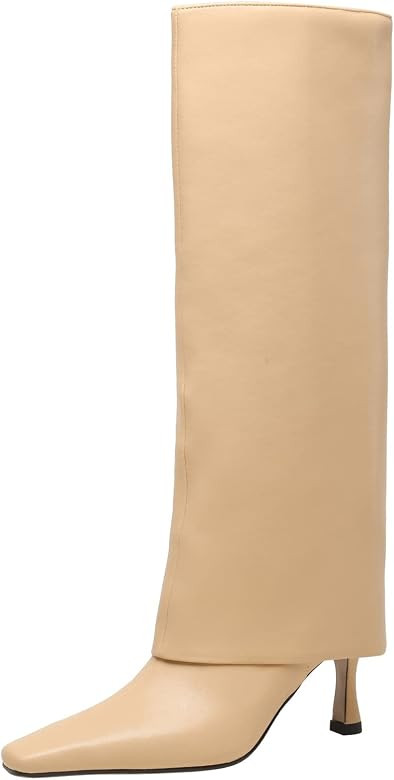Kluolandi Women's Stiletto High Heel Knee High Boots Pointed Toe Fold Over Boots for Women Knee High | Amazon (US)