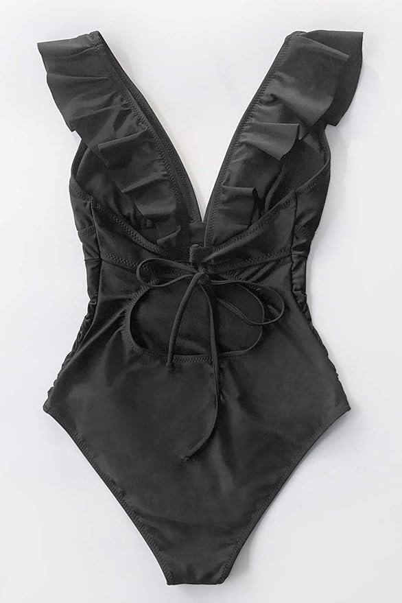 CUPSHE Women's V Neck One Piece Swimsuit Ruffled Lace Up Monokini | Amazon (US)
