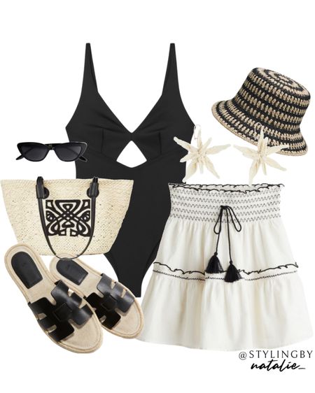 Black cut out swimsuit, smock waist embroidered skirt, crochet straw hat, espadrille sandals, beach bag and cat eye sunglasses.
Swimwear, beach look, beach outfit, summer look, holiday outfit, vacation outfit, resort wear.

#LTKsummer #LTKswimwear #LTKtravel