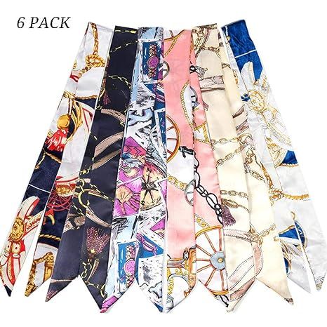 6PCS Fashion Twilly Scarf For Bags Handle Ribbon Scarves for Package Band Hair Head | Amazon (US)