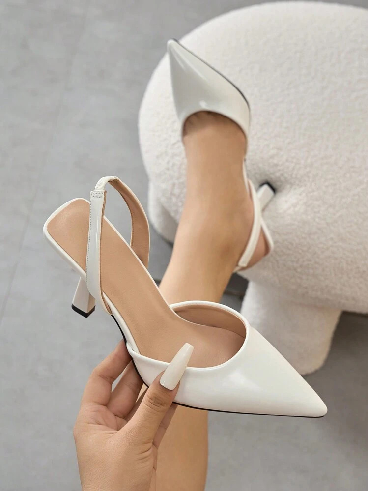 1 Pair Women's Solid Color Pointed Toe High Heels With Back Strap, Fashion Minimalist Mules, Eleg... | SHEIN