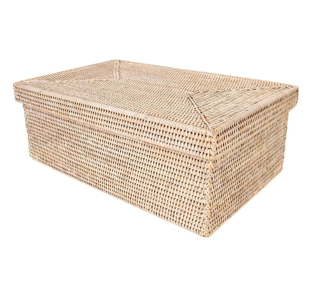 Tava Handwoven Rattan Rectangular Storage Box With Lid, White Wash | Pottery Barn (US)