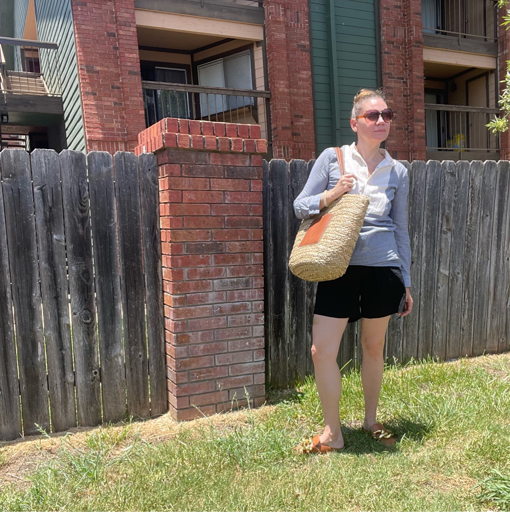 Got told I looked like a soccer mom at the grocery store. And while I’m not into soccer nor a mom- I loved the compliment! Pair a shirt dress over linen shorts with statement shoes is apparently the secret! #investmentpiece 

#LTKShoeCrush #LTKOver40 #LTKSeasonal