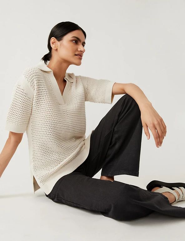 Pure Cotton Collared Knitted Top | M&S Collection | M&S | Marks & Spencer (UK)