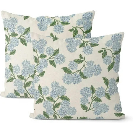 Spring Pillow Covers 20x20 Inch 2 Pcs Navy Blue Sage Green Hydrangea Flower Decor Throw Pillows Vintage Floral Seasonal Summer Outdoor Decoration Pillowcase Linen Cushion Cover for Couch Sofa | Walmart (US)