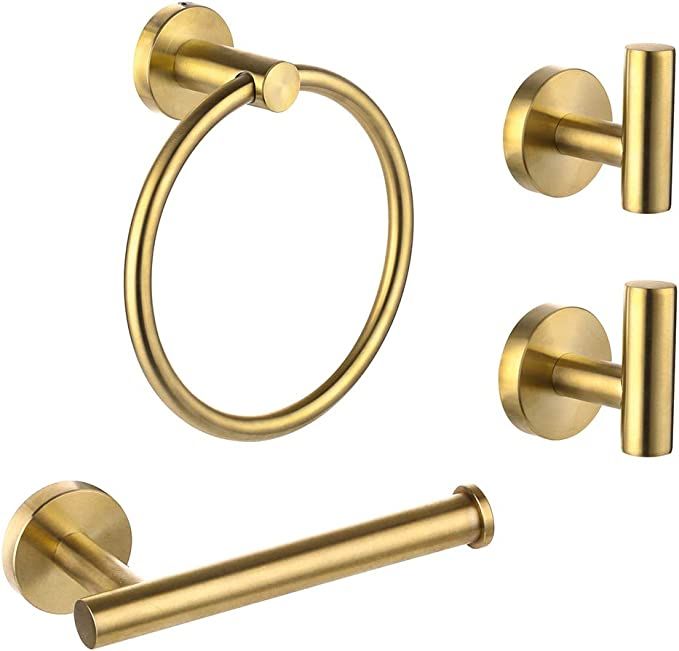 Ntipox 4 Piece Brushed Gold Stainless Steel Bathroom Hardware Set Include Hand Towel Ring, Toilet... | Amazon (US)