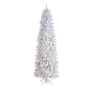 Nearly Natural 8 ft. White Pre-Lit LED Slim Artificial Christmas Tree with 400 Warm White Lights-... | The Home Depot