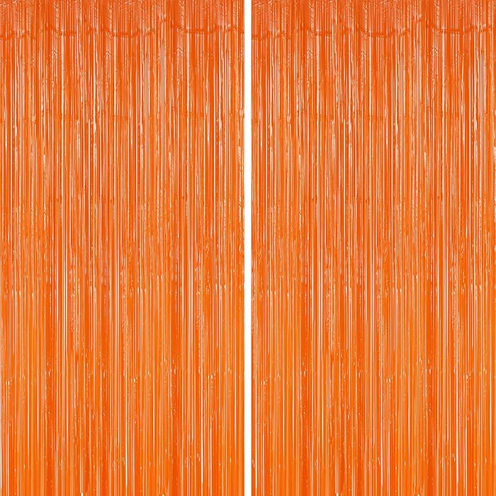 2 Pack Foil Fringe Backdrop - Orange Shiny Tinsel Curtains for Party Decoration/Photo Booth Props... | Amazon (US)